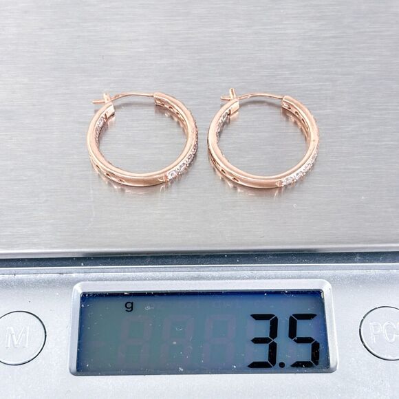 Sterling Silver 925 Rose Gold Tone 2cm Cubic Zirconia Hoop Earrings - Picture 7 of 8